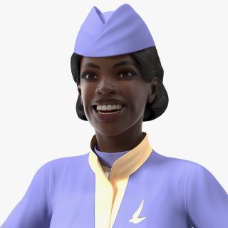 3D Dark Skinned Black Stewardess Rigged