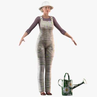 3D Old Woman Farmer T Pose model