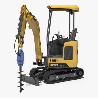 3D JCB 18Z1 Mini Excavator with Earth Drill X2500 Rigged model