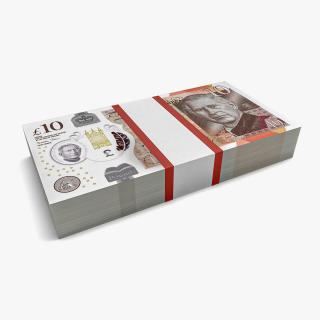 3D UK Currency 10 Pounds Banknotes Pack 2 model