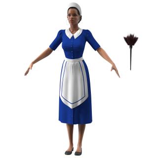 3D Light Skin Black Maid T Pose model