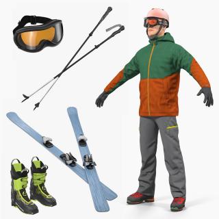 3D model Skier and Equipment 3D Models Collection