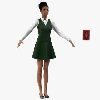 Light Skin Young Black Female Student T Pose 3D model