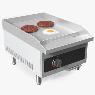 Small Flat Top Gas Countertop Griddle with Meal 3D