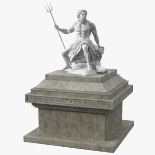 3D Poseidon Marble Statue with Pedestal