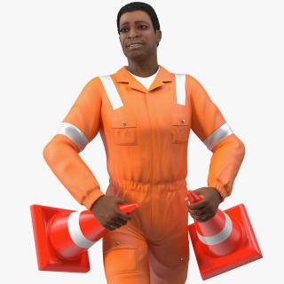 3D model Light Skin Black Road Worker Rigged