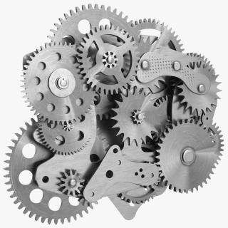 3D Cog Gears Mechanism Silver