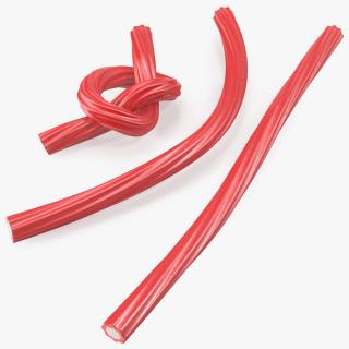 3D Red Gummy Candies Licorice Twisted Rope Set model