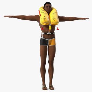 Black Man with Inflatable Life Vest T-Pose 3D