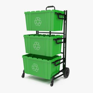 3D model Triple Bin Recycling Cart with Bins