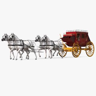 Four Horses with Stagecoach 3D