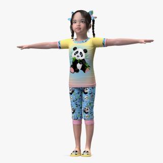 3D Asian Girl Baby in Pajamas Rigged model