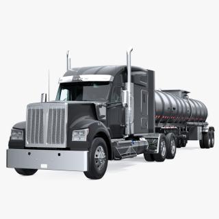 3D Long Hood Truck with Tank Trailer model