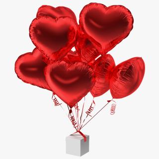 3D Bouquet of Red Heart Balloons with Gift Box model