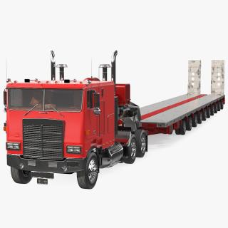 Cabover Truck with Steerable Heavy Transport Trailer 3D