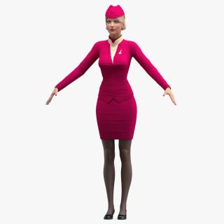 3D model Airline Hostess in Maroon Uniform T Pose