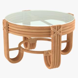 3D model Round Rattan Coffee Table with Glass Top