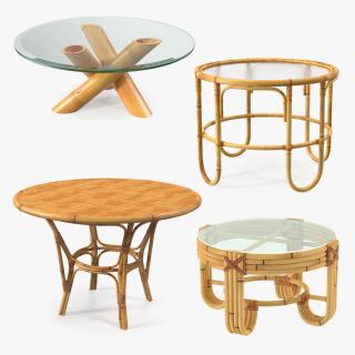 3D Round Bamboo Rattan Table Collection 2 model