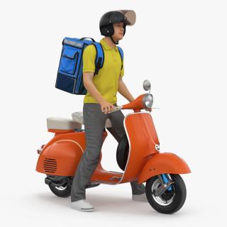 3D Delivery Man on Retro Scooter Standing model