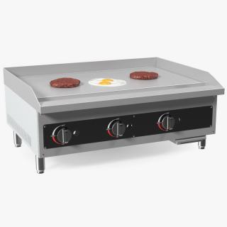 Medium Size Flat Top Gas Countertop Griddle with Meals 3D model