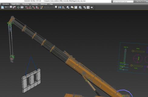 3D Compact Crane Liebherr with Concrete Wall Rigged model