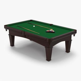 Billiard Table with Cues and Ball Set 3D