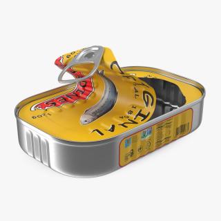 Half Open Empty Rectangular Sardine Can 3D model