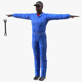 3D model Dark Skin Black Car Mechanic T Pose