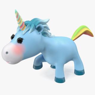 3D Blue Cartoon Unicorn Walking Pose model