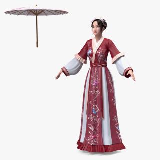 3D Chinese Woman in Traditional Clothes A-pose model