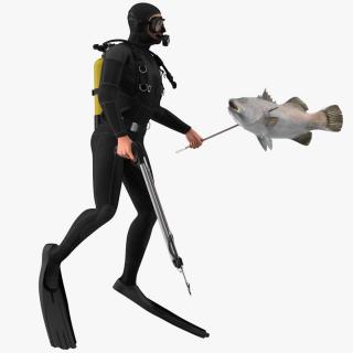 3D model Diver with Underwater Speargun and Fish Rigged for Cinema 4D