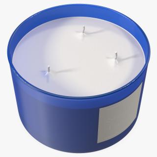 Scented Candle Blue with Label and 3 Wicks 3D