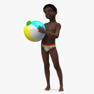 3D model Black Child Boy Holding Ball Beach Style