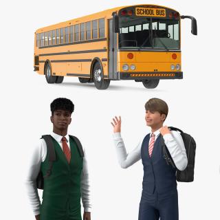 3D School Bus with Teenage Boys Rigged Collection