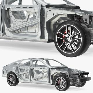 3D Car Frame with Suspension and Wheels