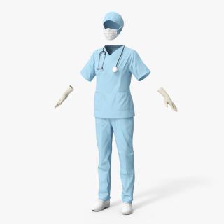 Surgeon Uniform Scrubs with Stethoscope 3D model