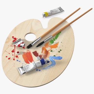 3D model Wooden Paint Palette With Oil Paint Tube