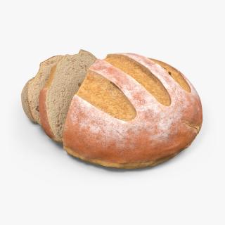 3D model Round Loaf of Bread with Sliced Pieces 2