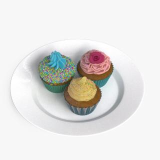 3D model Three Cupcakes on Platter