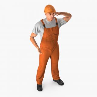 Worker In Orange Overalls Rigged 3D