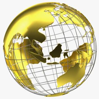 3D Wireframe Earth Globe Gold