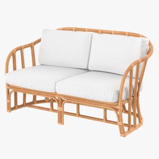 3D Vintage Rattan Sofa with Cushions model