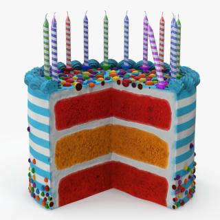 Birthday Cake with Slice Removed 3D