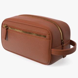 3D Closed Leather Cosmetic Bag Brown model