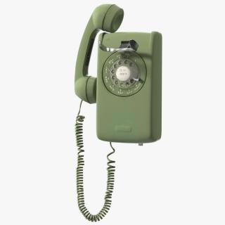 3D Vintage Corded Rotary Wall Phone Green model