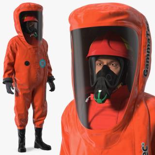 3D Heavy Duty Chemical Protective Suit Standing Pose Red model