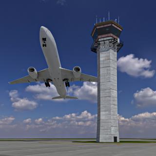 3D Control Tower and Airplane