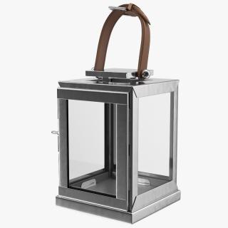 Square Glass and Metal Candle Lantern with Handle 3D model