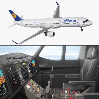 Airbus A321 Lufthansa with Interior Rigged 3D