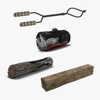 3D Fireplace Logs with Tong Tool  Collection